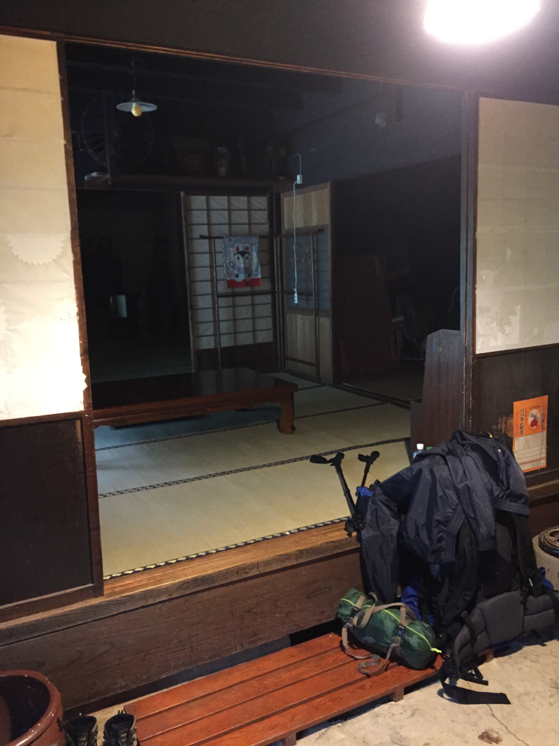 Traditional Japanese house interior with tatami and backpack