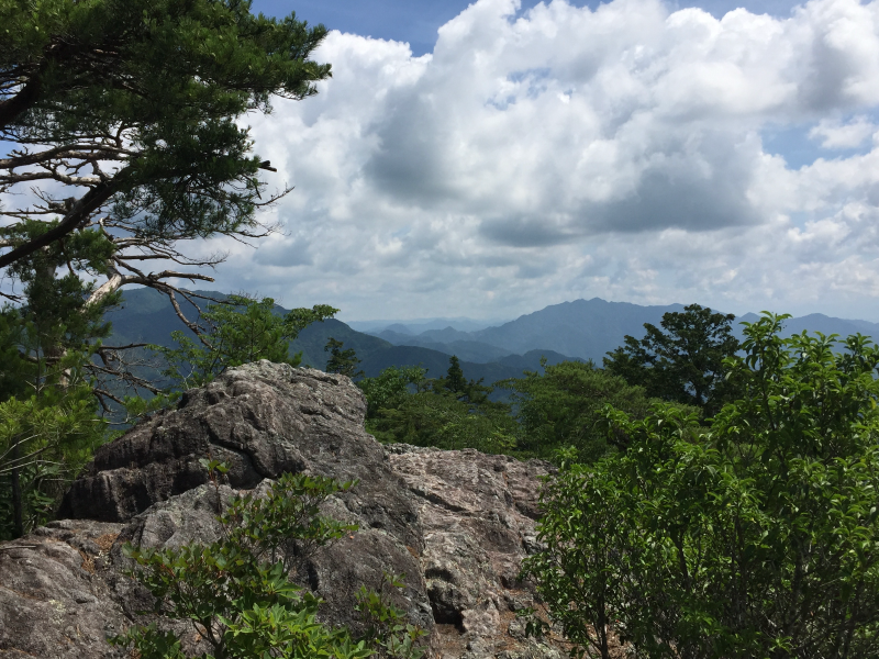 Rocky outcrop with mountain panorama