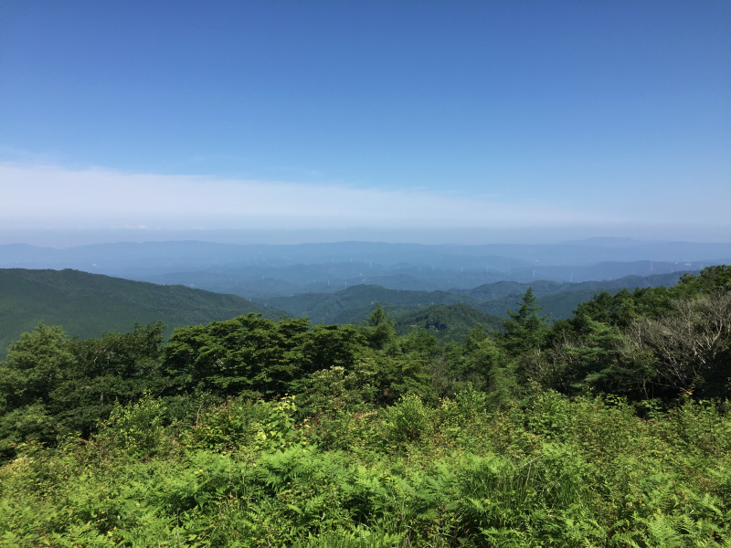 Hazy mountain panorama from summit