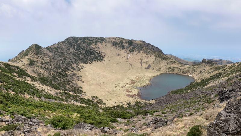 Panoramic view of Hallasan crater and small lake